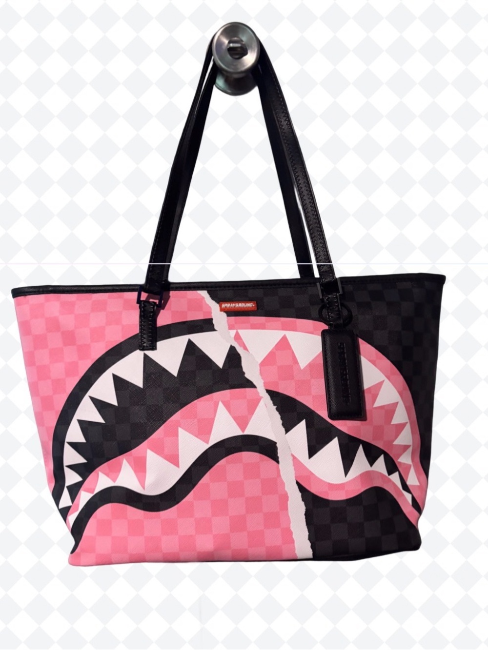 Sprayground Pink & Black Shark Bite Tote